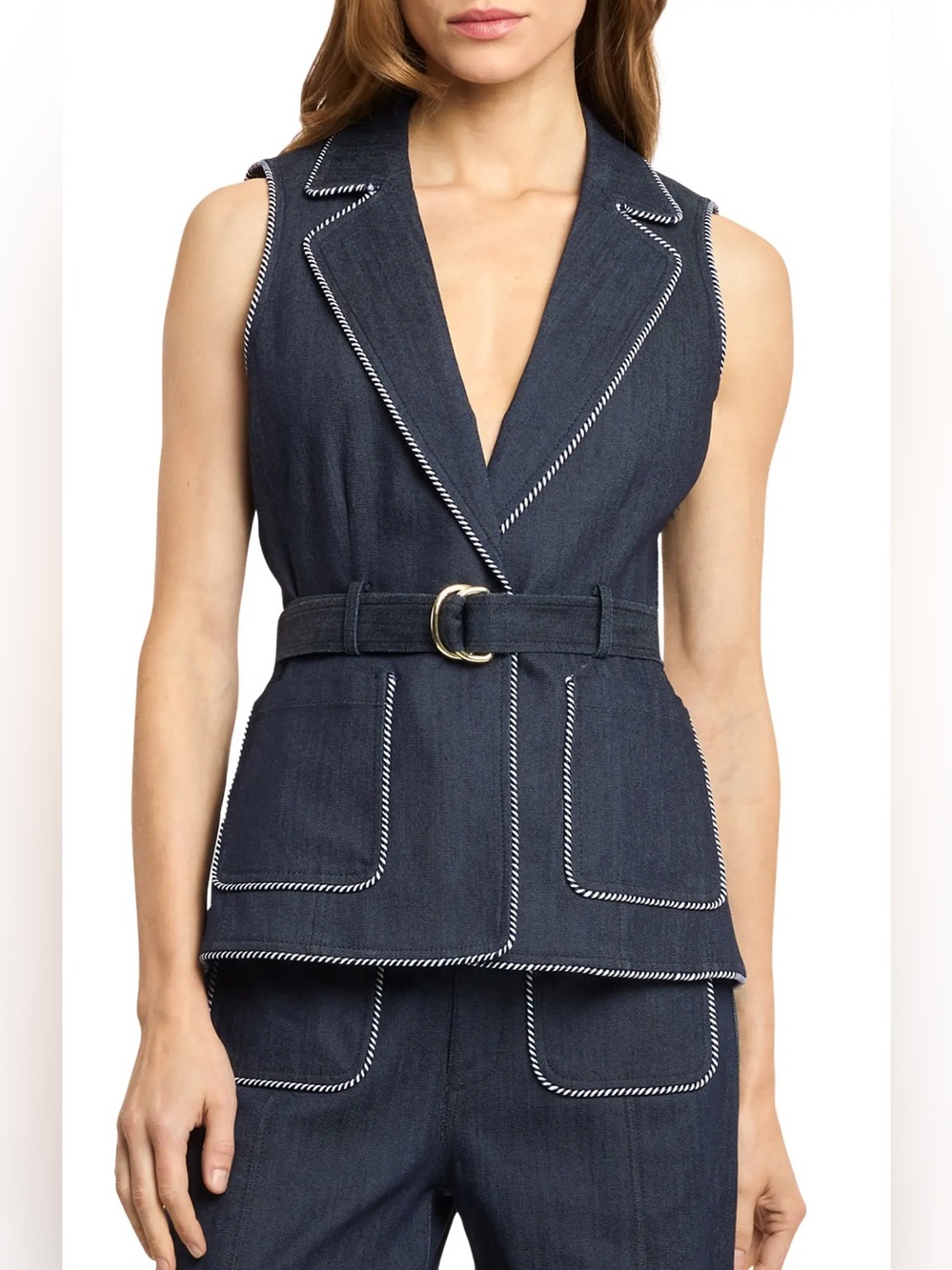 Cinq a Sept Andrea Whipstitch Trim Denim Vest 10
